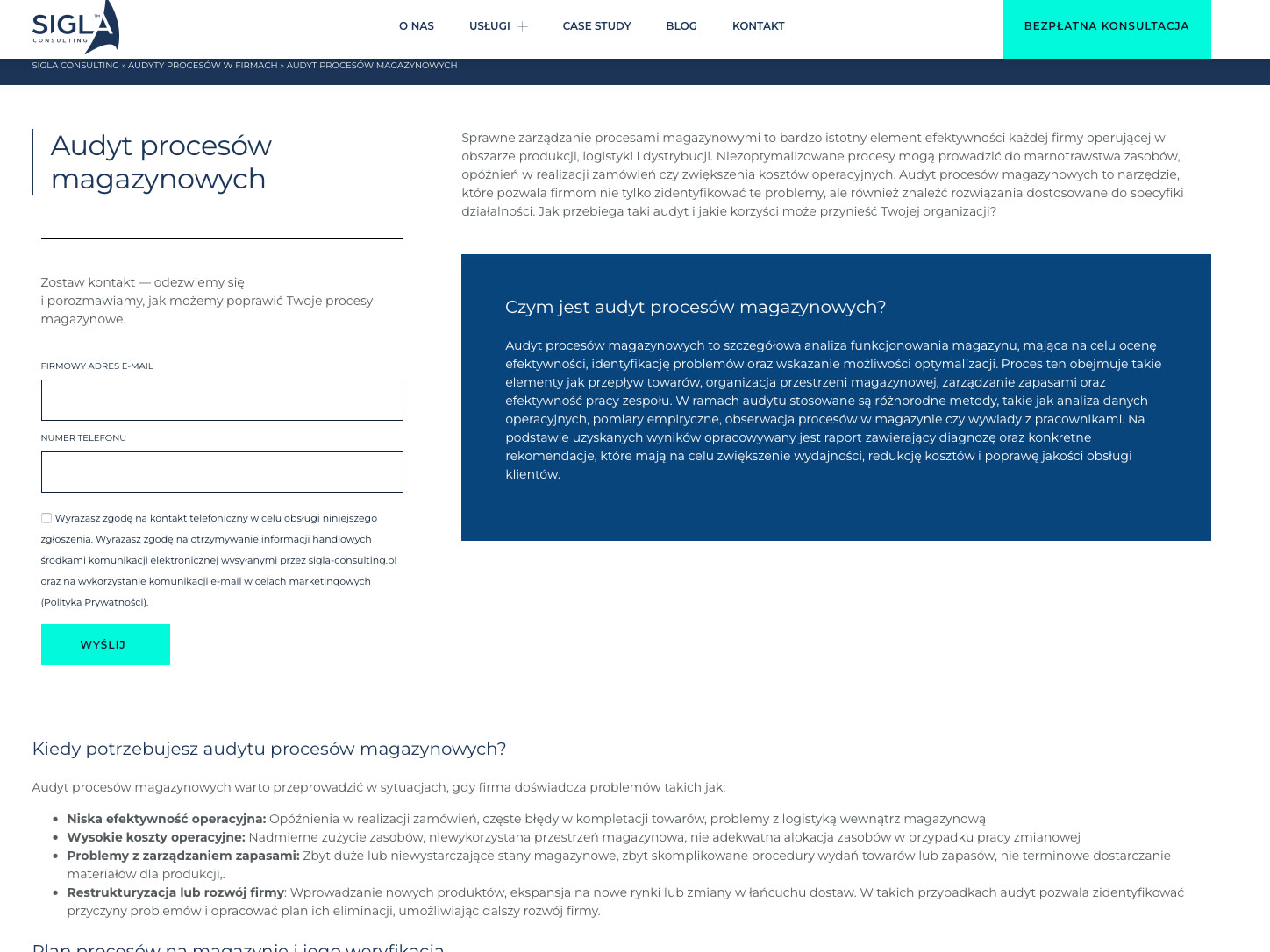 Sigla Consulting: stara strona przed modernizacją
